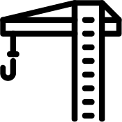 Icon eines Krans, symbolisiert die Sicherheitslösungen für Baustellen von ViSec.