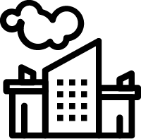 Icon einer Industrieanlage, symbolisiert die Sicherheitslösungen für industrielle Anwendungen von ViSec.