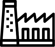 Icon eines Fabrikgebäudes, symbolisiert die Sicherheitslösungen für Gewerbeflächen von ViSec.