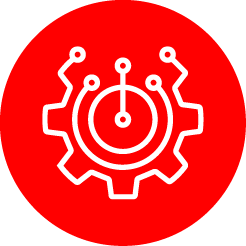 Icon eines Zahnrads mit Schaltkreismodellen, symbolisiert die Technik hinter ViSec Sicherheitslösungen.