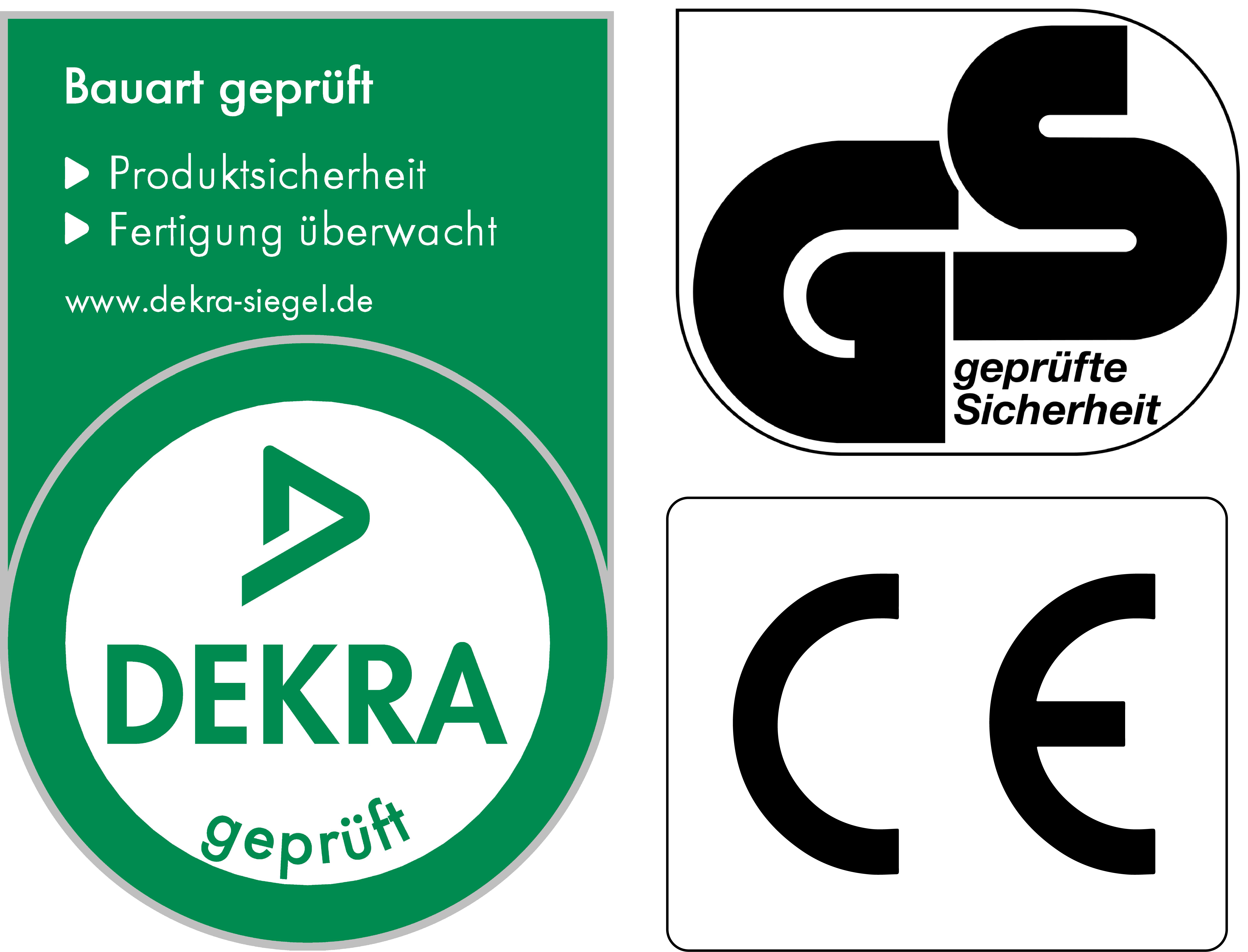 Zertifizierungen: DEKRA, GS, CE