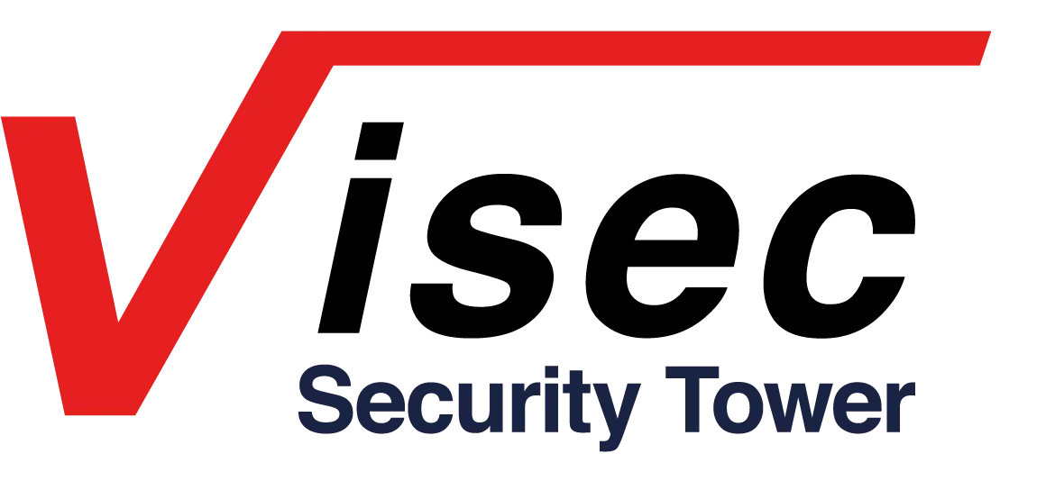 Logo von ViSec mit dem Schriftzug 'ViSec' in kräftigem Rot und 'Security Tower' in Blau.