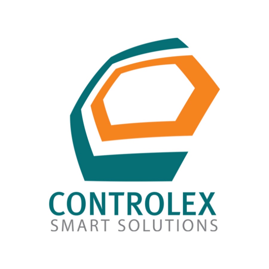 Logo mit geometrischem Symbol in Orange und Türkis, Text "CONTROLEX" und "SMART SOLUTIONS" darunter.